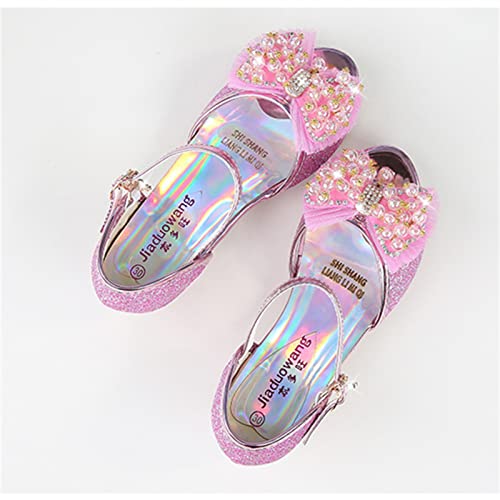 OMEARK Girls Princess Dress Up Shoes Kids Glitter Sparkly Low Heeled Peep Toe Sandals Rhinestone Pearls Bowknot Little Girls Wedding Party Ballroom Waltz Latin Dance Shoes4