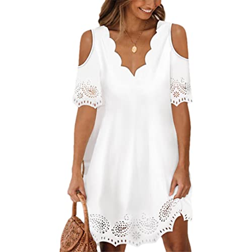 Robe sexy en dentelle ajourée blanche col V taille L