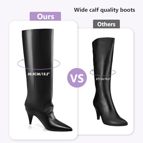 Miraazzurra Black Knee High Boots For Women Slouchy Fold Over Boots Wide Calf Cone Heel Pointed Toe Pull On Women Boots Size 8.5 thumb #4