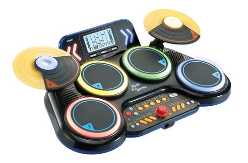 VTech Kidi DJ Drums, elektroniczny akumulator dla dzieci z podkładkami świecącymi, grami muzycznymi, trybem Bluetooth i wbudowanym mikrofonem, pałeczkami w zestawie, język włoski, baterie w zestawie,