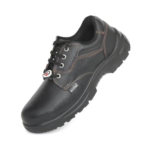 Image of ACME ATOM Safety Shoes Steel Toe - PU Sole - L.A - BT Leather (Black, UK Footwear Size System, Adult, Men, Numeric, Medium, 6)