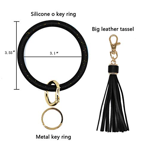 Annabelz Keychain Bracelet Wristlet Bangle Silicone Key Holder Round Keyring Tassel Key Ring Chain For Women Girls (Black) #TOP1
