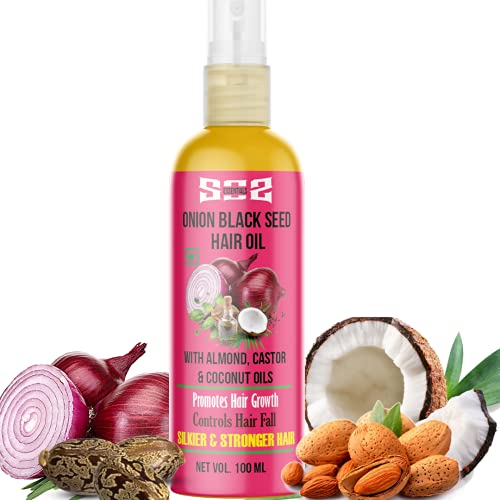SOS Nutrition Essentials Onion Hair Oil with Black Seed Oil, Coconut and Sweet Almond Oil for Smooth Silky Hairs 100ml