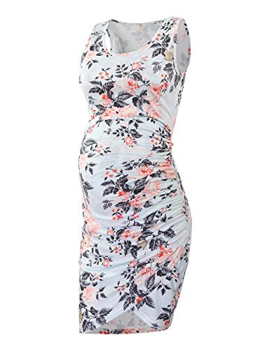 Ecavus Women's Maternity Mama Sleeveless Tulip Dress Wrap Hem Ruched Casual Fitted Sheath Dress #TOP7