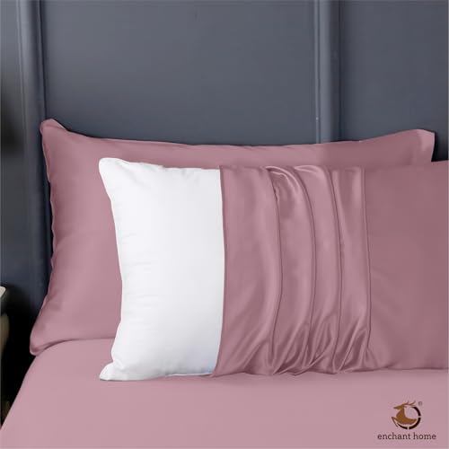 Image of 300 TC Art Silk Satin Pillow Cover Set | Durable Satin Pillow Cover with Envelope Closure | Luxury Satin Pillow Covers | Cozy Satin Pillow Covers (2, Rose)