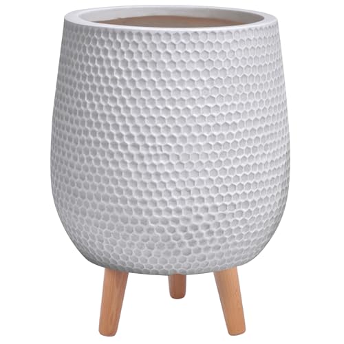 IDEALIST 26cm Large Indoor Plant Pot for Trees | Honeycomb White Reinforced Stone Planter with Legs | Flower Pot Cover D26 H43 cm, 19 litres