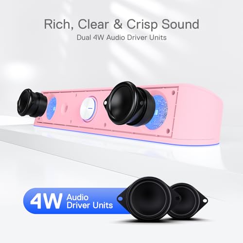 Image of Redragon GS560 RGB Desktop Soundbar, 2.0 Channel Computer Speaker with Dynamic Lighting Bar Audio-Light Sync /Display, Touch-Control Backlit with Volume Knob, USB Powered w / 3.5mm Cable, Pink