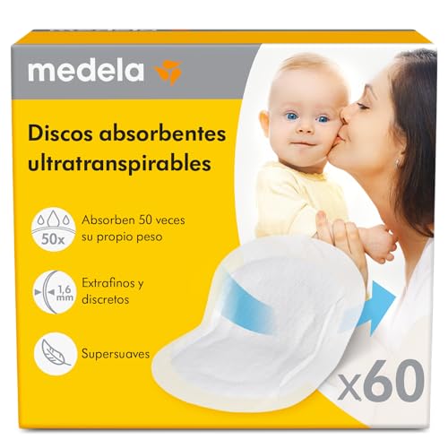 Medela Discos Absorbentes Ultratranspirables, Gran Absorción, Transpirabilidad y Discreción para un Uso Cómodo, Paquete de 60