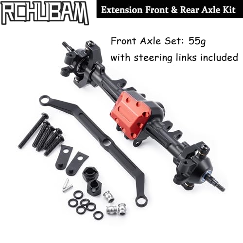 RCHUBAM TRX4M Front and Rear Axle Aluminum RC Complete Portal Axle Set with Steering Links Compatible with TRX4M 1/18 RC Crawler Car Upgrade Parts CNC Machined (Extended Axles Set) by RCHUBAM - Image 3