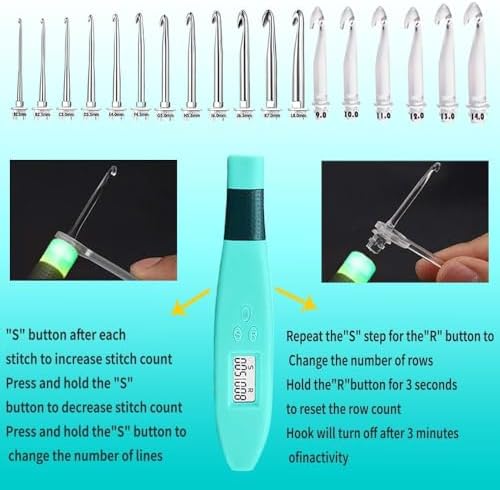 Yarniss 18 Size Counting Crochet Hooks Set with Light Handle 2.0mm~14.0mm — view 4