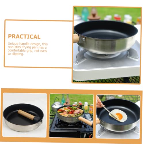 Yardwe Bratpfanne Grillplatte Küchenzubehör Tragbare Campingpfanne Küche Eierpfanne Antihaft-Pfanne Mini-Eierkocher Bratpfanne Für Eier Mini-Pfannkuchenpfanne Holzgriff – Bild 4