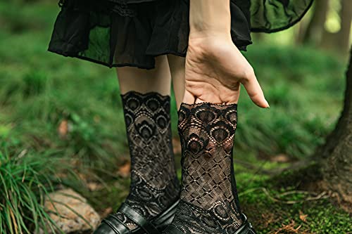 Image of Womens Lace Cotton Socks Transparent Mesh Ruffle Dress Calf Socks