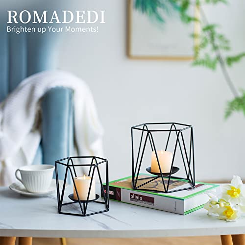 Romadedi Geometric Candle Holders Black - 2Pcs Metal Tea Light Candle Holder Decor For Living Room Dining Coffee Table Wedding Centrepiece Mantel Fireplace Shelf Patio Outdoor #TOP1