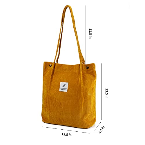 Topasion Corduroy Tote Bag Cute Tote Bags For Women Shoulder Bag With Inner Pocket For Work Beach Travel And Shopping Grocery (Autumn Leaves Yellow) #TOP3