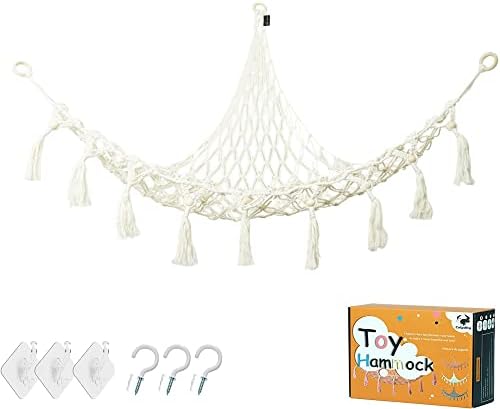 Stuffed Animal Toy Hammock Corner Hammock Organizer Display Rack Bohemian Net Bag For Hanging Toys Hanging Stuffed Animal Organizer Corner Toy Storage Rack Stuffed Animal Net Tassel 44 In (white)