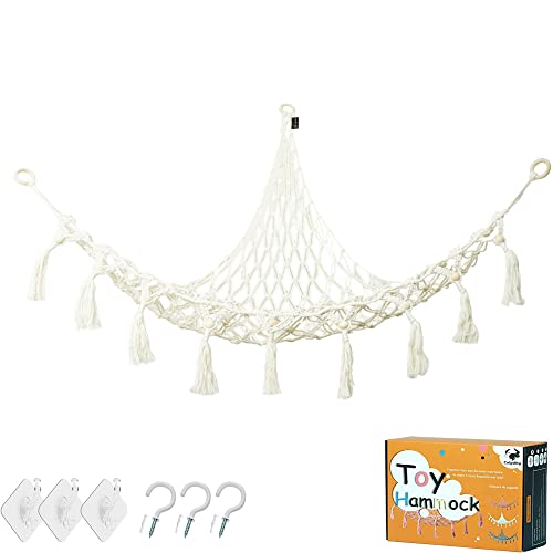 Stuffed Animal Toy Hammock Corner Hammock Organizer Display Rack Bohemian Net Bag For Hanging Toys Hanging Stuffed Animal Organizer Corner Toy Storage Rack Stuffed Animal Net Tassel 44 In (White) #TOP28