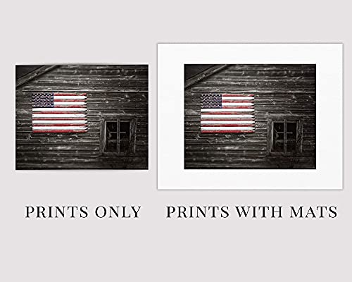 Lisa Russo Fine Art - Patriotic Farmhouse American Flag Barn Landscape Picture Prints - Set Of 4 - Not Framed - Red, White, Blue Americana (4 5X7 Prints) #TOP3