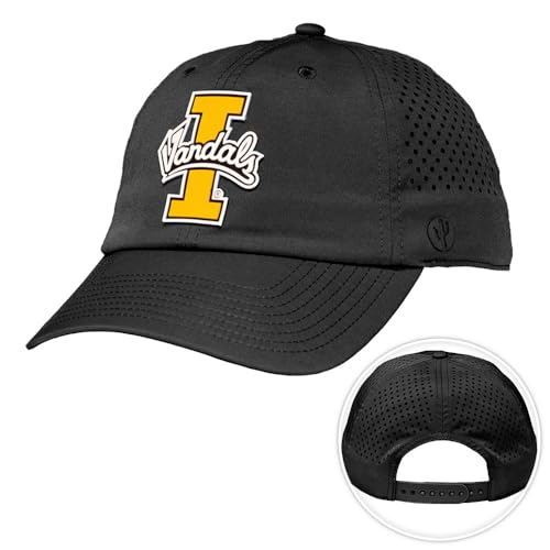 Desert Cactus University of Idaho Snapback Baseball Hat, UI Vandals Unstructured BreezePro Performance Hat with Adjustable Silicone Strap (Design BP1-Black)