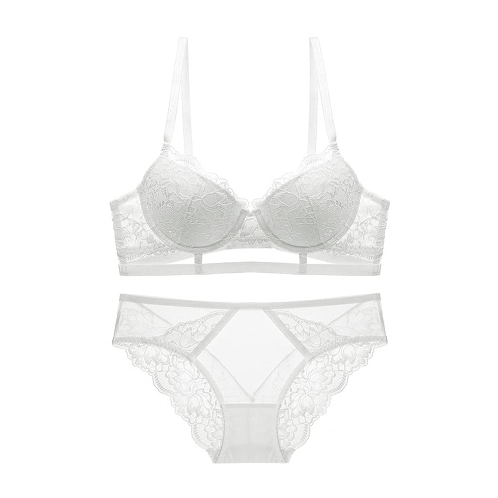 Conjunto de Sujetador y Bragas de Encaje Sexy para Mujer con patrón Floral Push Up Cup Underwire Strappy Underband Gather Bra Sets Lencería