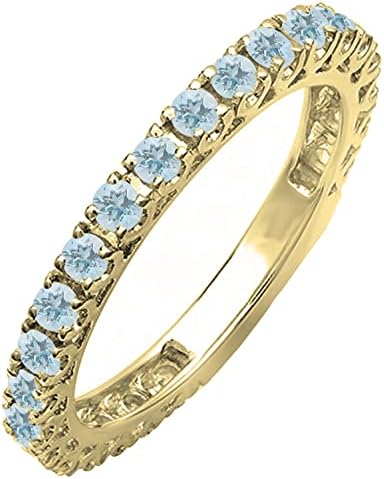 Dazzlingrock Collection Round Aquamarine Eternity Stackable Wedding Band for Women in 18K Yellow Gold Size 7