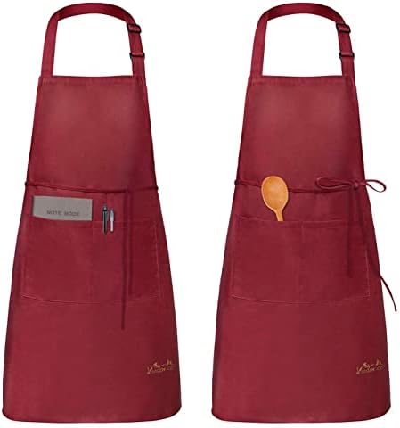 Viedouce 2 Packs Aprons Cooking Kitchen Waterproof,Adjustable Chef Apron with 2 Pockets for Home,Restaurant,Craft,Garden,BBQ,School,Coffee House,Apron for Men Women, Red