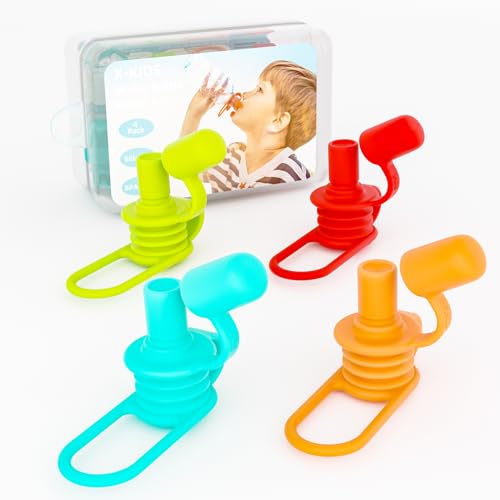 Image of X-KIDS Baby Water Bottle Cap No Spill Silicone Top Spout Adapter for Toddlers Kids Travel Essentials, Leak-Proof, BPA-Free (Mix-4 Pack)