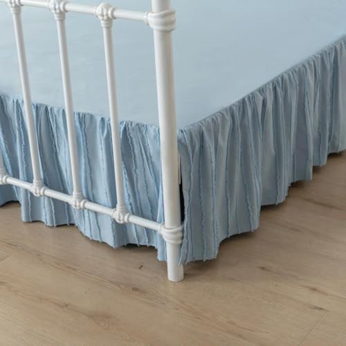 Bed Skirt King Size - Ruffled Bed Skirt - with Split Corners - Sky Blue