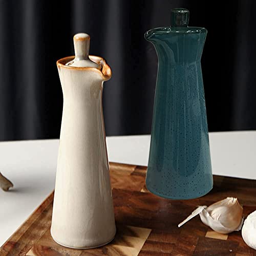 Linwin Ceramic Olive Oil Dispenser Bottle, 4 Oz Cyan Olive Oil Dispenser, Oil And Vinegar Cruet Soy Sauce Container For Kitchen Cooking #TOP3