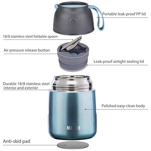 Thermos Food Jar For Hot & Cold Food For Kids Adult, 17 Oz Set Soup Thermos Hot Food Containers For Lunch, 1 Pack Insulated Food Jar With Spoon (Light Blue (1 Pack)) #TOP1