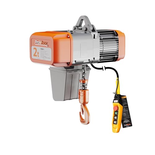 Prowinch 2 Ton 4400 lbs Electric Chain Hoist 3-Phase 208-240V, 1-Speed 60HZ & 16ft Lifting Height with G100 Nickel Chain, Heavy-Duty H4/M5 for Shop, Warehouse, Factory & Industrial Lifting