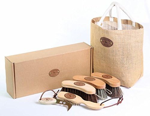 Borstiq Banana Horse Grooming Brush Kit (5 Pieces) - Includes Ergo Massage Brush and Stud Spanner. Sold with Hemp Bag.