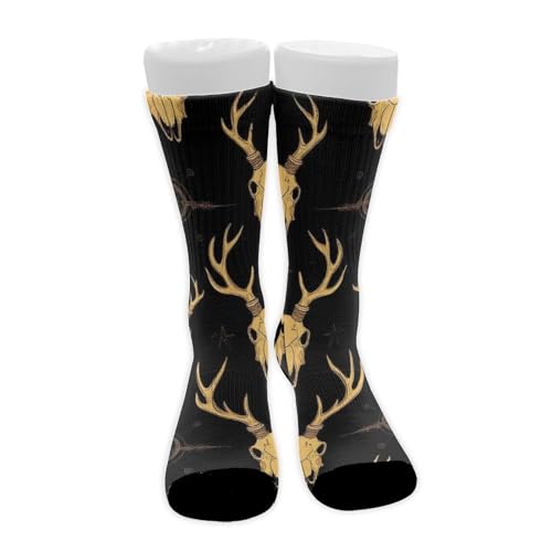 Meaudiwes Fashion Dress Decor Socks, Comfortable Work Leisure Sports Socks For Girls And Boys Dark Gothic Sun Moon Hunting Camo Deer Skulls