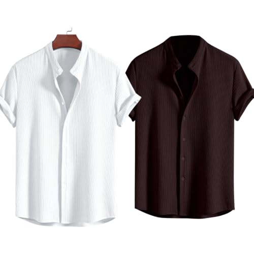Image of GRECIILOOKS Men's Polycotton Regular Fit Casual Shirt | Stylish | Printed | Solid | Short Sleeve | Trendy (Available in Plus Size)