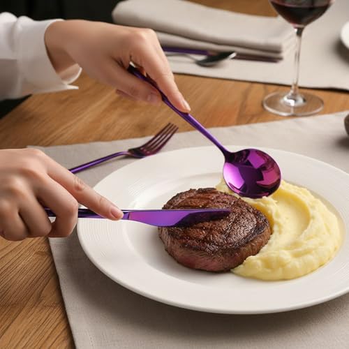 Image of 20 Pcs Pink Cutlery Set for Dining Table the Perfect Lightweight Silim Handle Tableware Including Dinner Spoon, Dinner Fork, Dinner Knife, Dessert Spoon & Dessert Fork