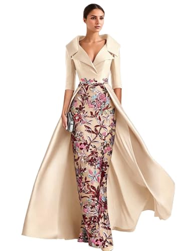 Champagne Satin Mother of The Bride Dress Embroidery Formal Gowns