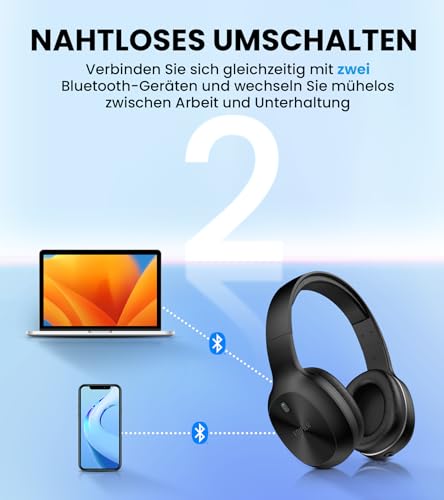 Edifier W600BT Kabellose Over-Ear Kopfhörer, Bluetooth V5.1, Kristallklare Anrufe, 40mm Treiber, 30 Stunden Wiedergabezeit, Verbindung mit 2 Geräten, Integriertes Mikrofon, Leicht - Schwarz – Bild 6