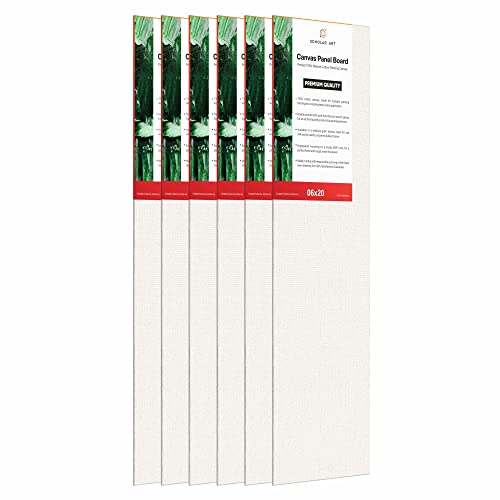 Image of Scholar Art Hobby Series 04 Oz (230 GSM) 100% Cotton Canvas Panel Board for Painting (White Blank Canvas Boards for Acrylic Paint, Oil Paint, Wet & Dry Media) | 06 inchx20 inch (15x50 cm), Pack of 6