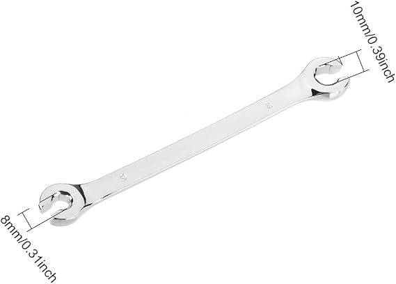 Flare Nut Wrench, 8mmx10mm Metric Double Open End, High Carbon Steel and Chrome Plating, for Household Maintenance and General Repairs