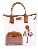 Regular Ren Women's Genuine Leather, Character Printed Tote Bag with Solid Brown Cosmetic Pouch Comb