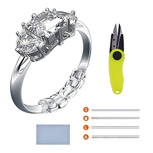 Mtlee Ring Size Adjusters for Loose Rings Ring Guard Ring Sizer 16 Pieces in 4 Sizes with Scissor Jewelry Polishing Cloth