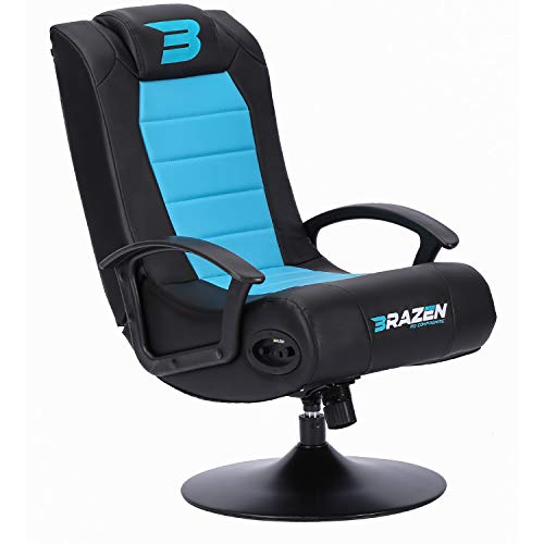 BraZen Fusion 2.1 Bluetooth Surround Sound Pedestal Rocker Ergonomic Video Gaming Chairs for Kids, Children, Teenagers with Speaker Faux Leather Subwoofer - Blue