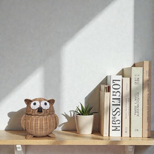 G6 COLLECTION Owl Rattan Storage Basket With Lid Decorative Home Decor Hand Woven Shelf Organizer Cute Handmade Handcrafted Gift Art Decoration Artwork Wicker Hoot Owl (Large, Brown) by G6 Collection - Used condition - Image 7