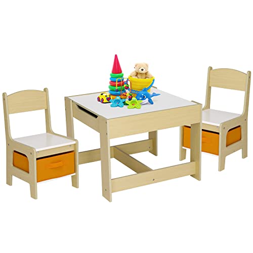 Arlopu Kids Table And 2 Chairs Set, 3-In-1 Wooden Activity Table, W/Detachable Storage Drawer, Drawing Reading Black Board Desk, Art Craft, Playroom, Nursery, Toddler Table And Chair Set (Natural) #TOP17
