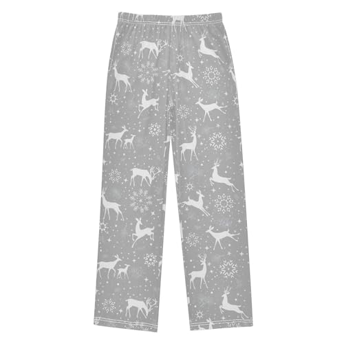 ZZXXB Winter Deer Snow Boys Long Pants Soft Trousers Elastic Waist Kids Lounge Bottoms with Pockets S-XL