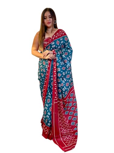 Sari en pur coton bleu femme vêtement indien traditionnel standard