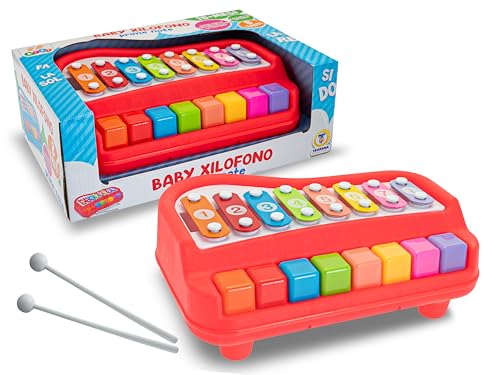 Teorema Giocattoli, Xilofono Giocattolo per Bambini, Xilofono Bambini 1 Anno 2 in 1 con Tasti Pianoforte, Primo Strumento Musicale per Neonati con Bacchette Incluse, Colore Casuale (Rosso/Blu)