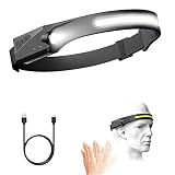 AmmToo LED Stirnlampe, Wiederaufladbar USB Kopflampe LED,5 Lichtmodi Leicht 230° Sensor kopfleuchte, Wasserdichte Headlamp, Superhell Stirnlampen für hikezeit,joggen,Angeln,Wander,Sport,Outdoorvibes