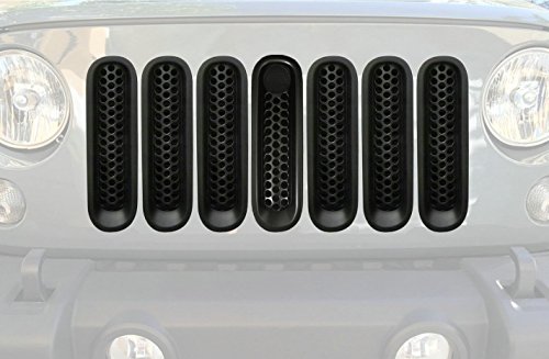 Bestong [Upgrade Clip In Version] 7 Pcs Front Mesh Grille Front Grill Inserts Kit Compatible For Jeep Wrangler Rubicon Sahara Jk 2007-2017 (Black, With Key Hole) #TOP4