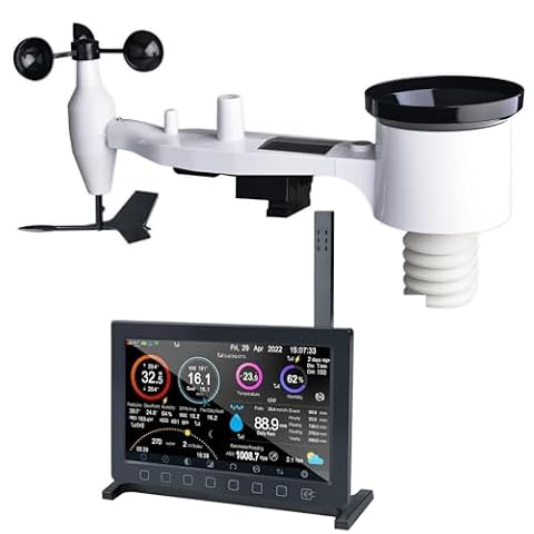 ECOWITT Stacje pogodowe z czujnikiem zewnętrznym, bezprzewodowa brytyjska HP2561, 7 w 1, Wi-Fi, zasilana energią słoneczną, domowa stacja pogodowa, wewnętrzna 7-calowy wyświetlacz TFT z prognozą