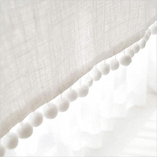 Pflife Sheer Valence For Windows White Pom Pom Short Window Valance Semi-Sheer Sheer Valances For Living Room Blinds Light Filter Curtains For Living Room 1 Panels (41X 18 Inch, White) #TOP3